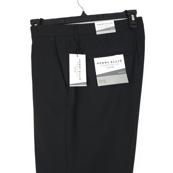 Perry Ellis Portfolio Men's Slim-Fit Stretch Golf Pants Caviar Black 40x30 NWT - Picture 1 of 5